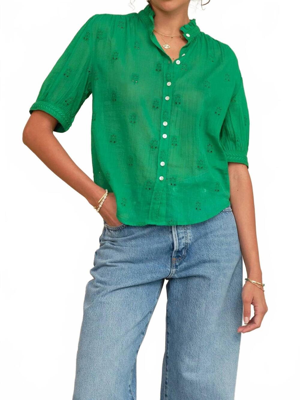 NEW M.A.B.E. frani embroidered top in green